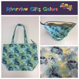 Large Tote Bag With Zip - Hibiscus Combi Blue Large Tote Bag With Zip - Hibiscus Combi Blue